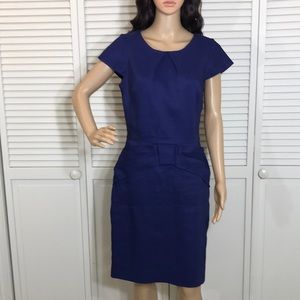 Lela Rose Linen Blend Sheath Bow Detail Blue Dress Size 10